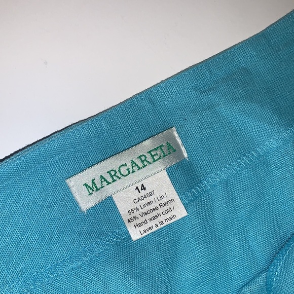 Margareta “Irene 2” Vintage Turquoise Linen A-Line Skirt - Women’s Size 14 - Picture 7 of 8